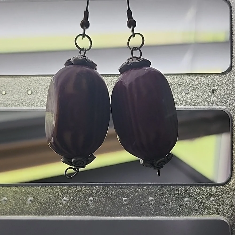 Handmade Purple Beaded Earrings - Picture 2 of 5